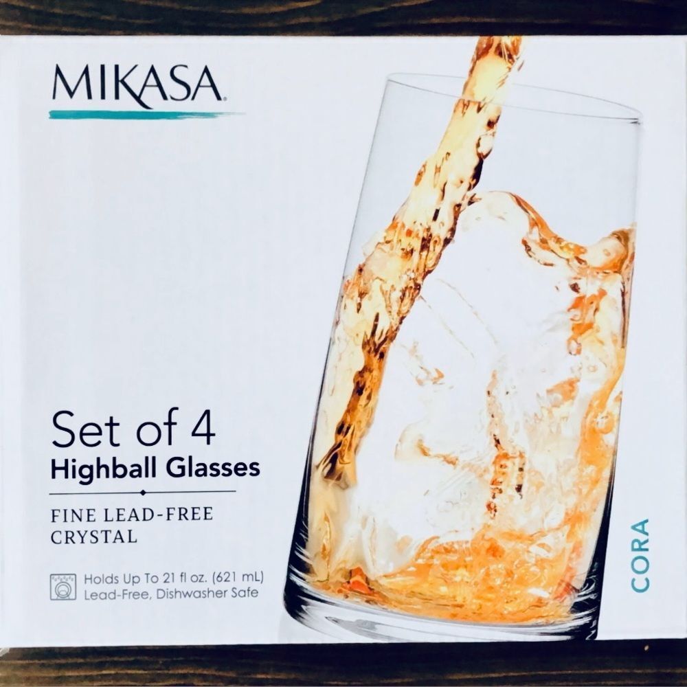 NWT Mikasa Gorgeous Set Of 4 CORA Highball Lead Free 21 Oz Glasses